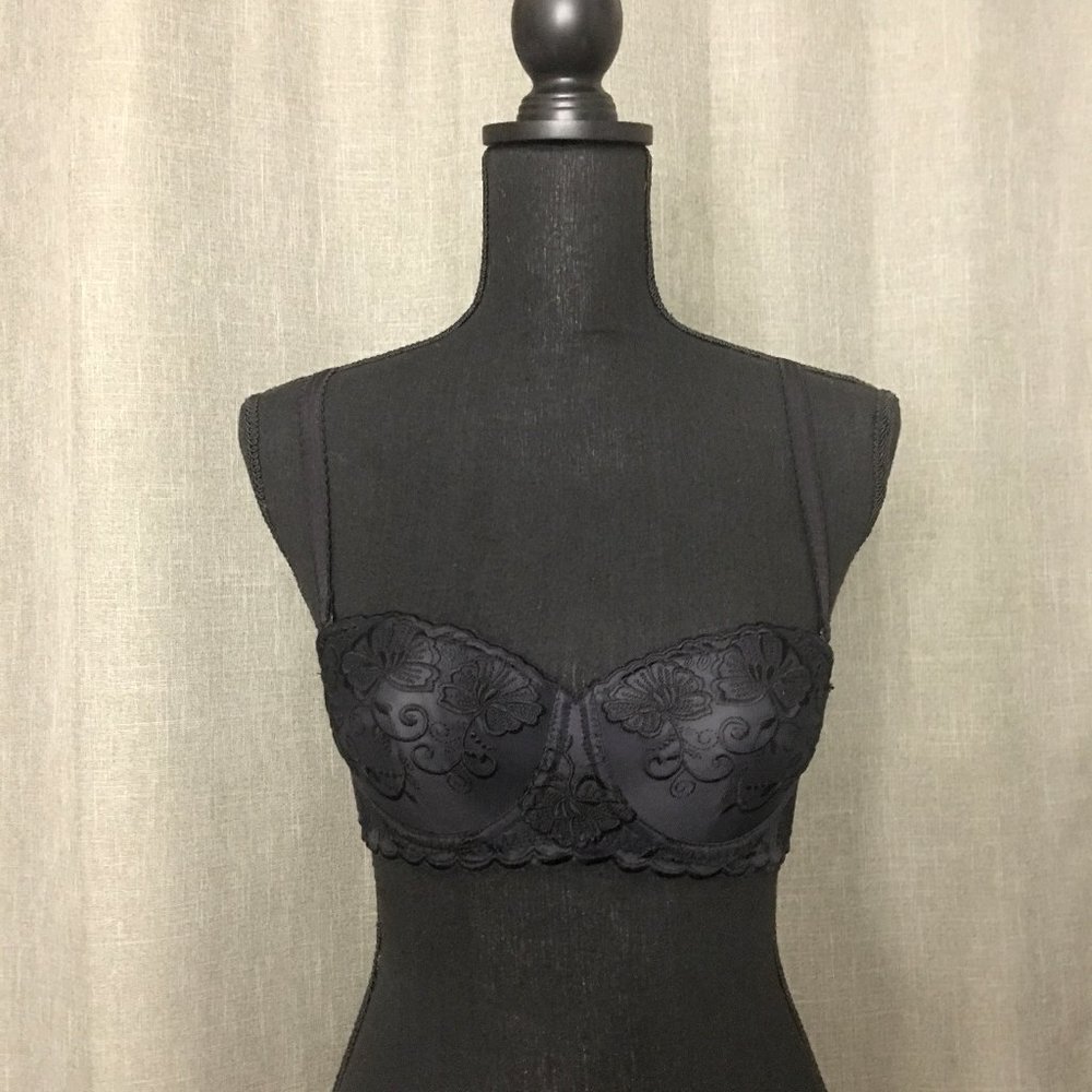 Sweet Nothings Maidenform Bra Women 34B Black Excellent Floral Embroidered 08139